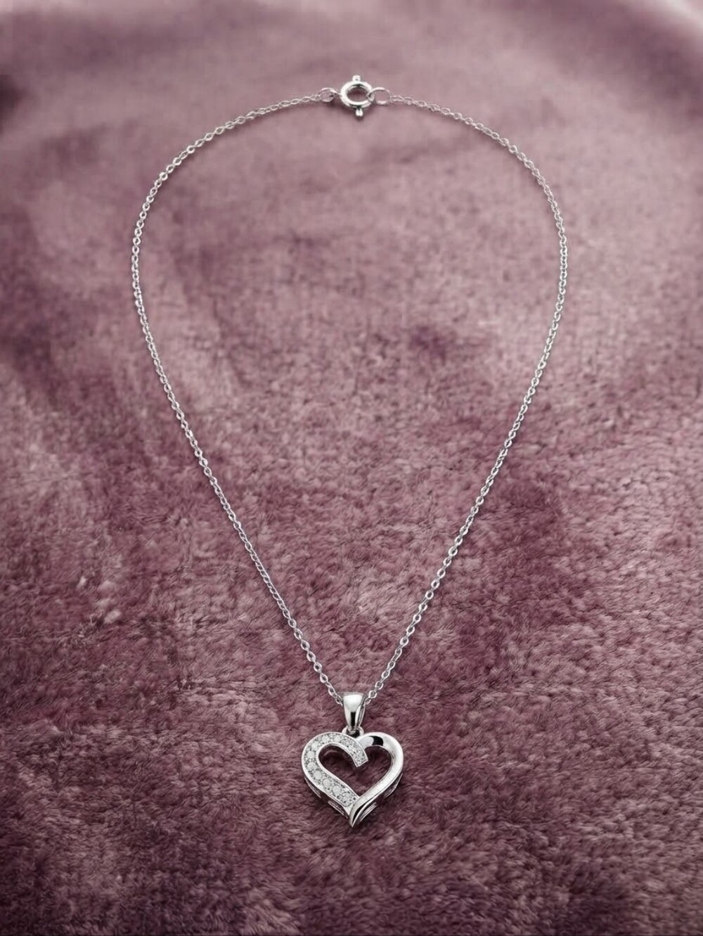 Silver Rhinestone Heart Minimalist Pendant Necklace CC